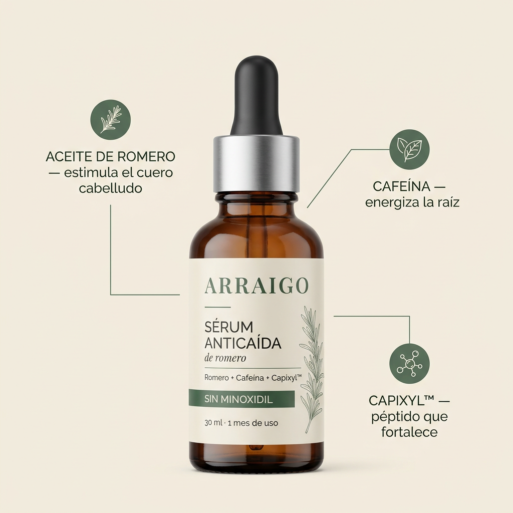 La fórmula: romero, cafeína y Capixyl 3%, sin minoxidil
