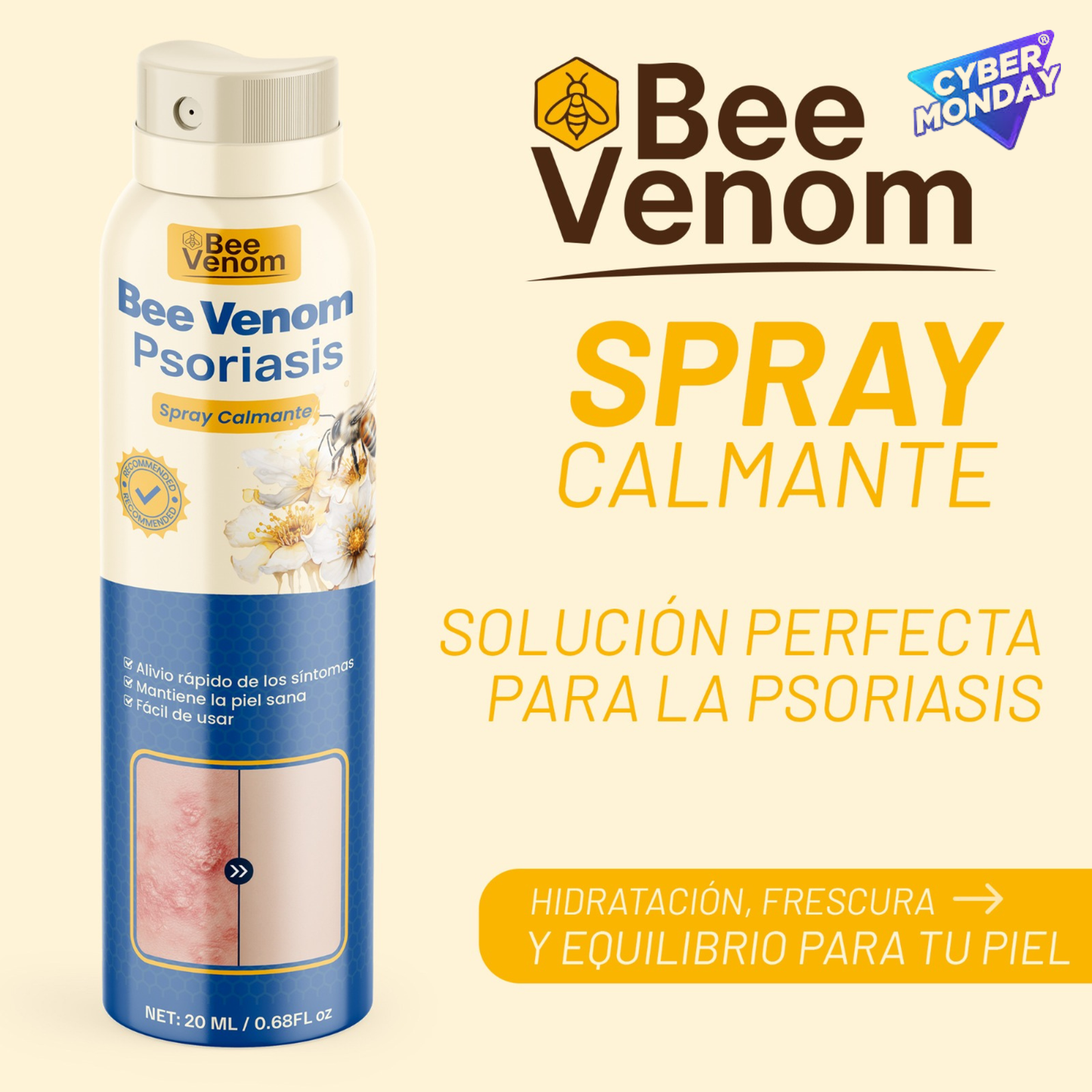 Bee Venom Spray 2x1: Alivio inmediato para piel sensible con Psoriasis.