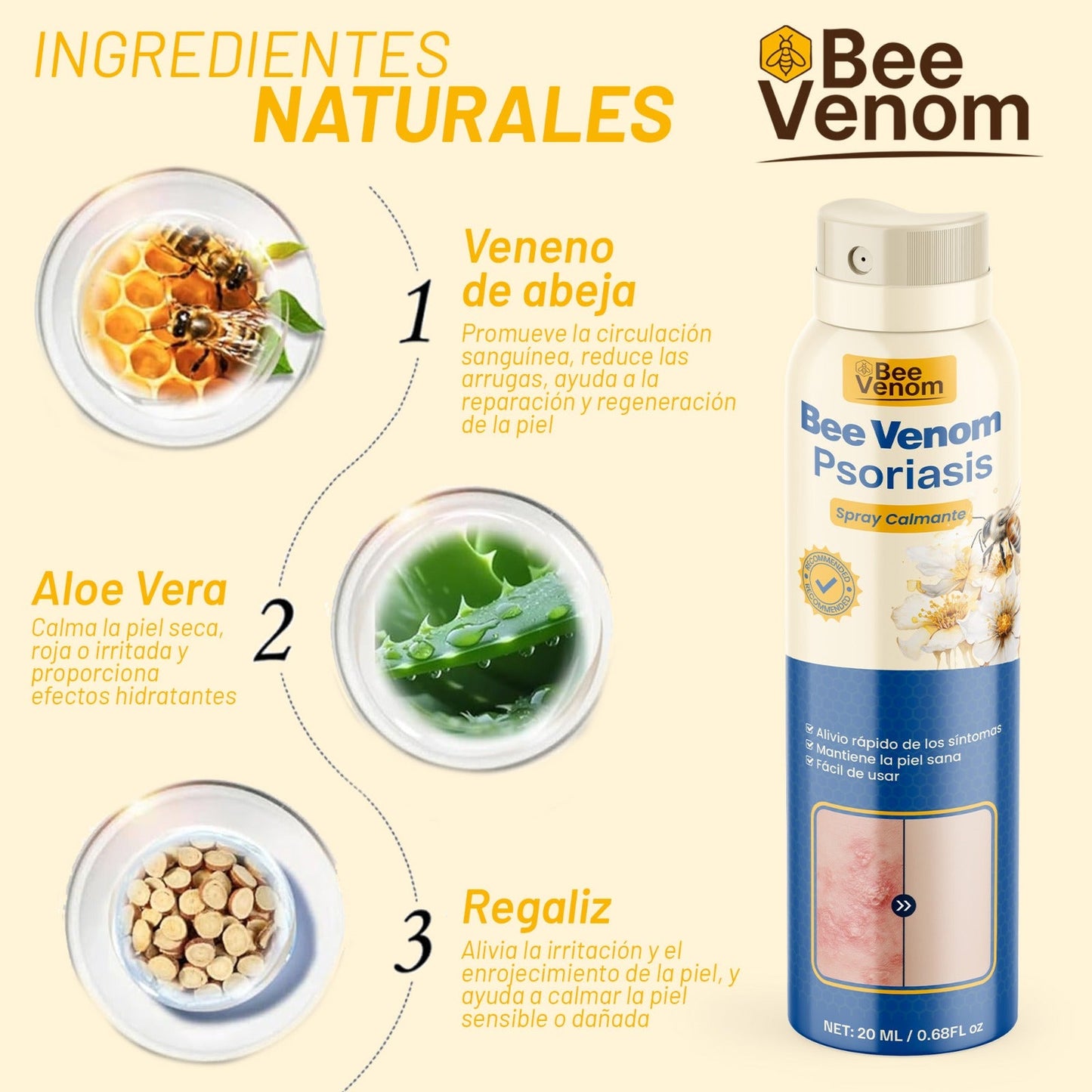 Bee Venom Spray 2x1: Alivio inmediato para piel sensible con Psoriasis.