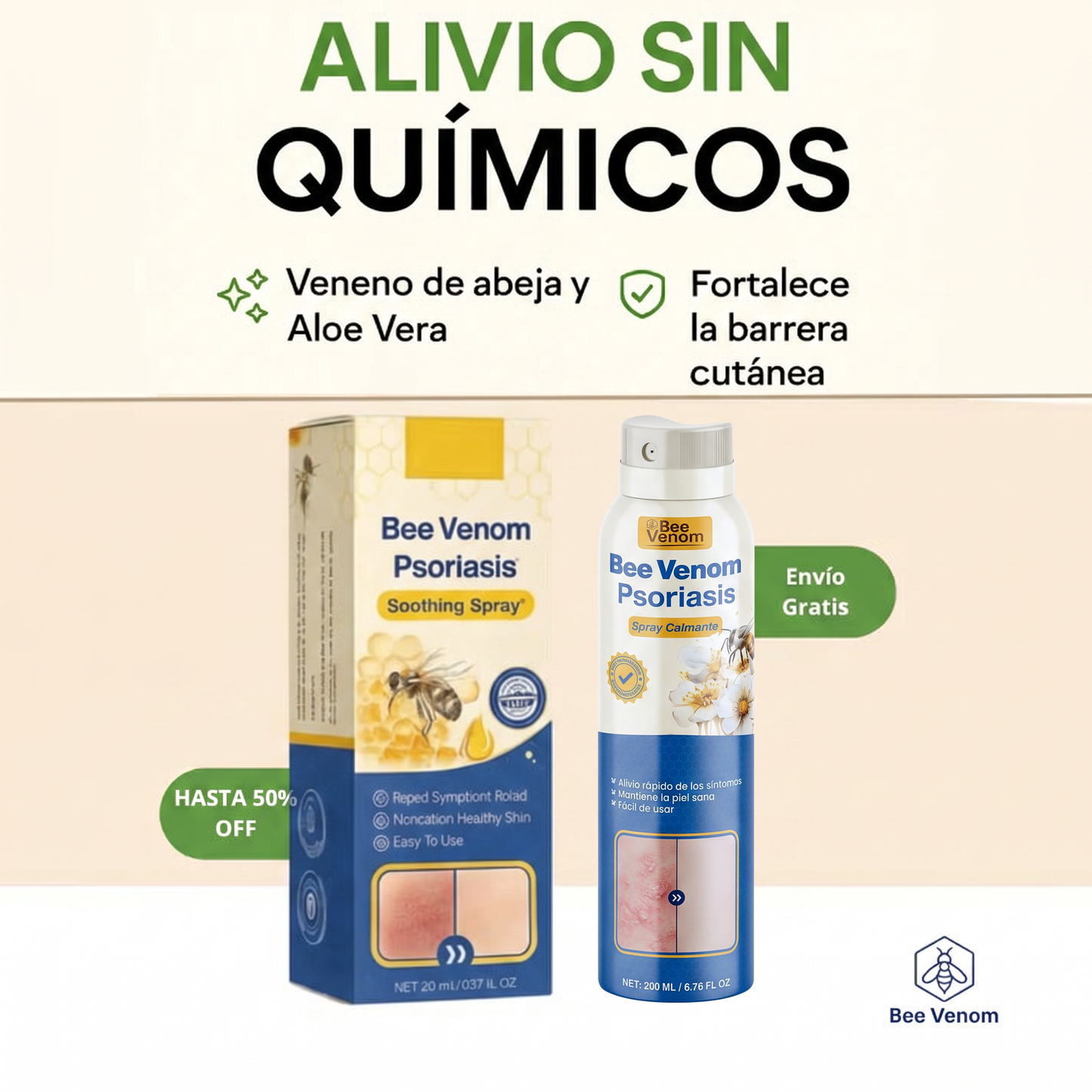 Bee Venom Spray 2x1: Alivio inmediato para piel sensible con Psoriasis.