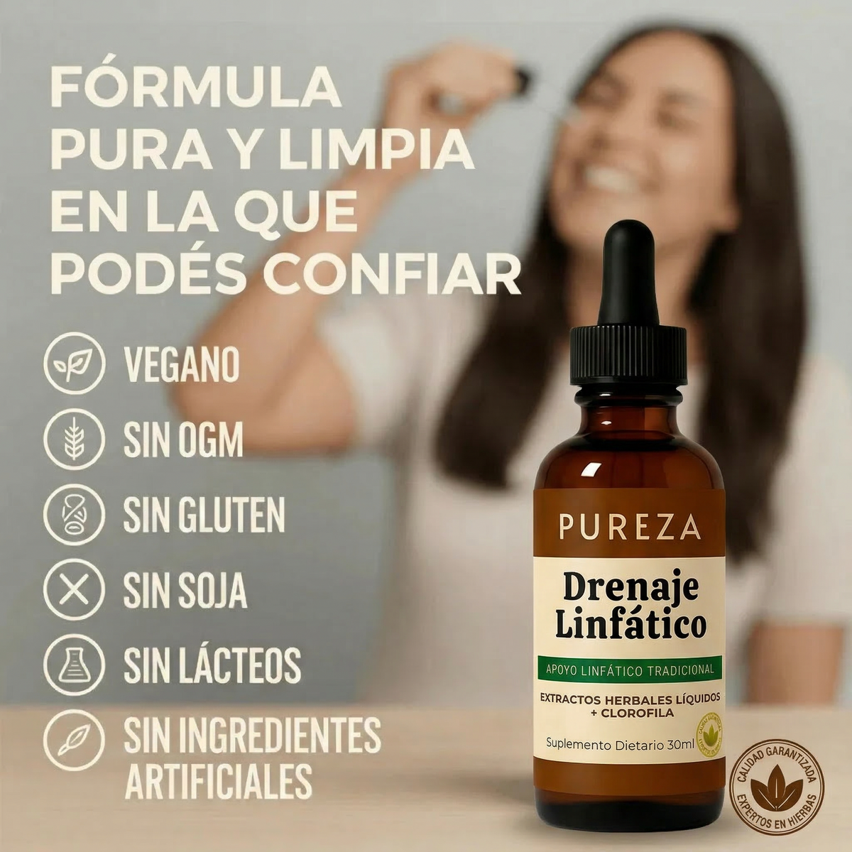 PurezaDrops™ | Drena Naturalmente la Hinchazón del Rostro, Abdomen y Piernas